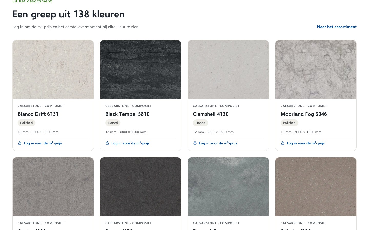 Assortimentspagina met kleurzoeker en filters