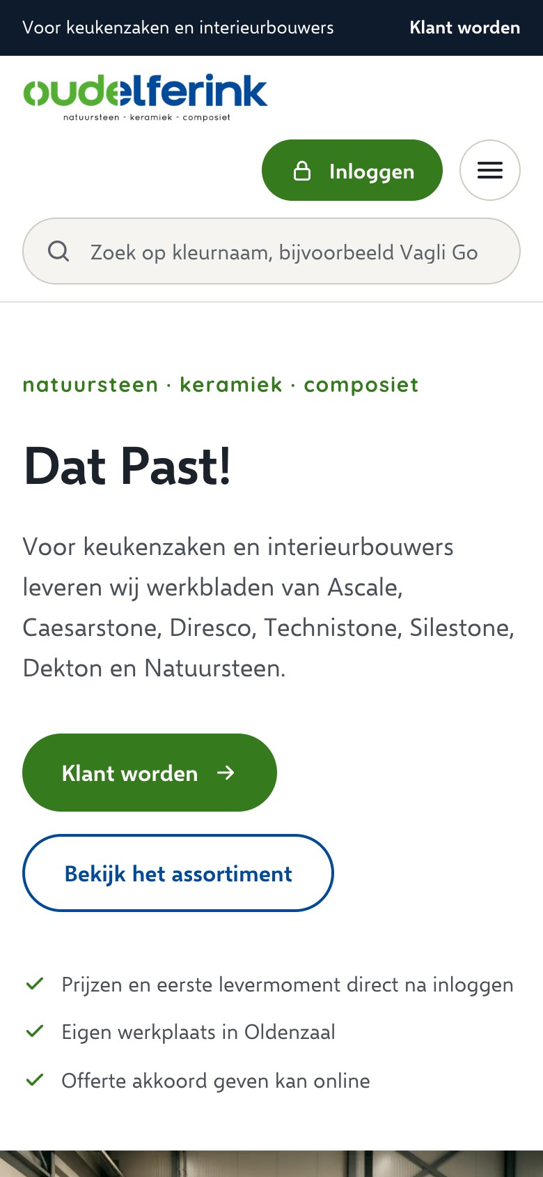 Homepage op een telefoon