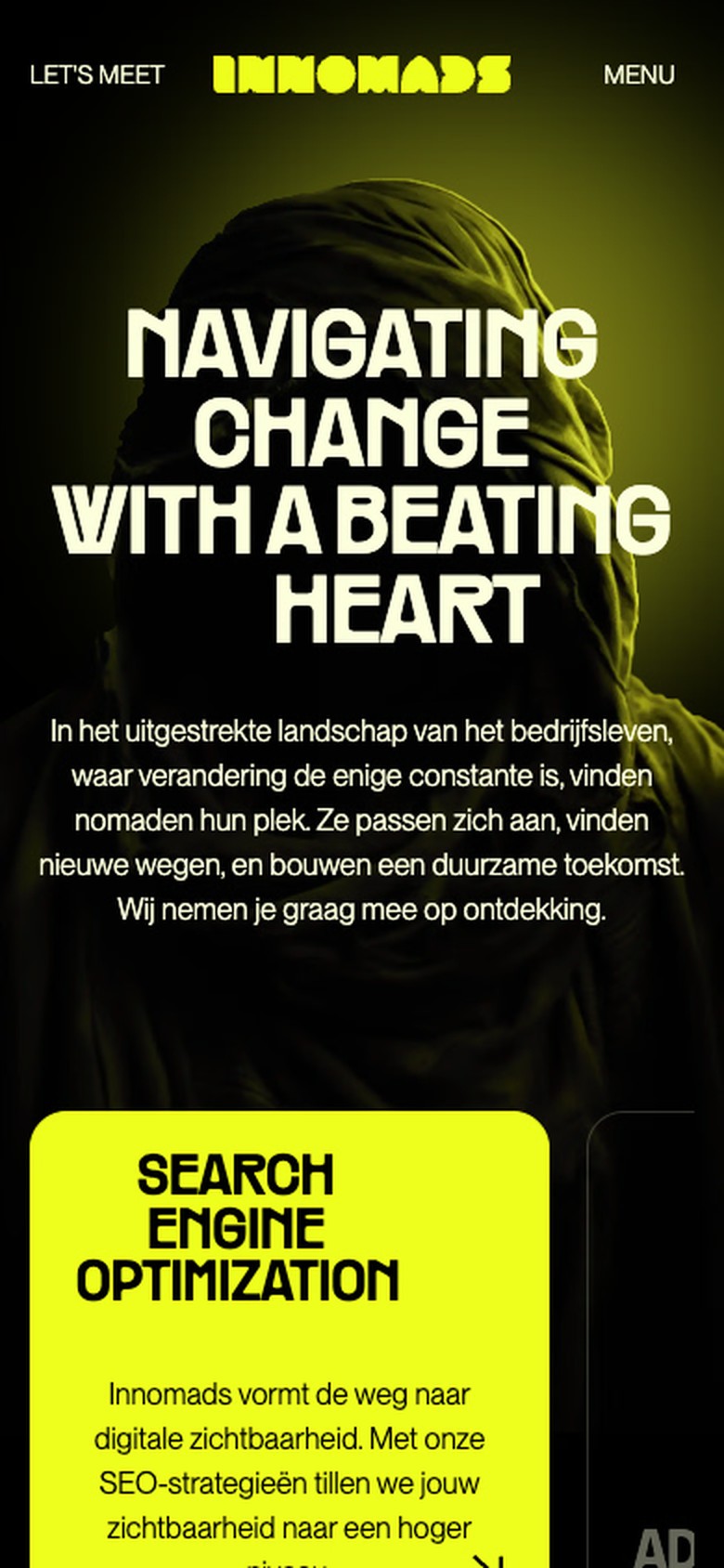 Homepage van Innomads op mobiel