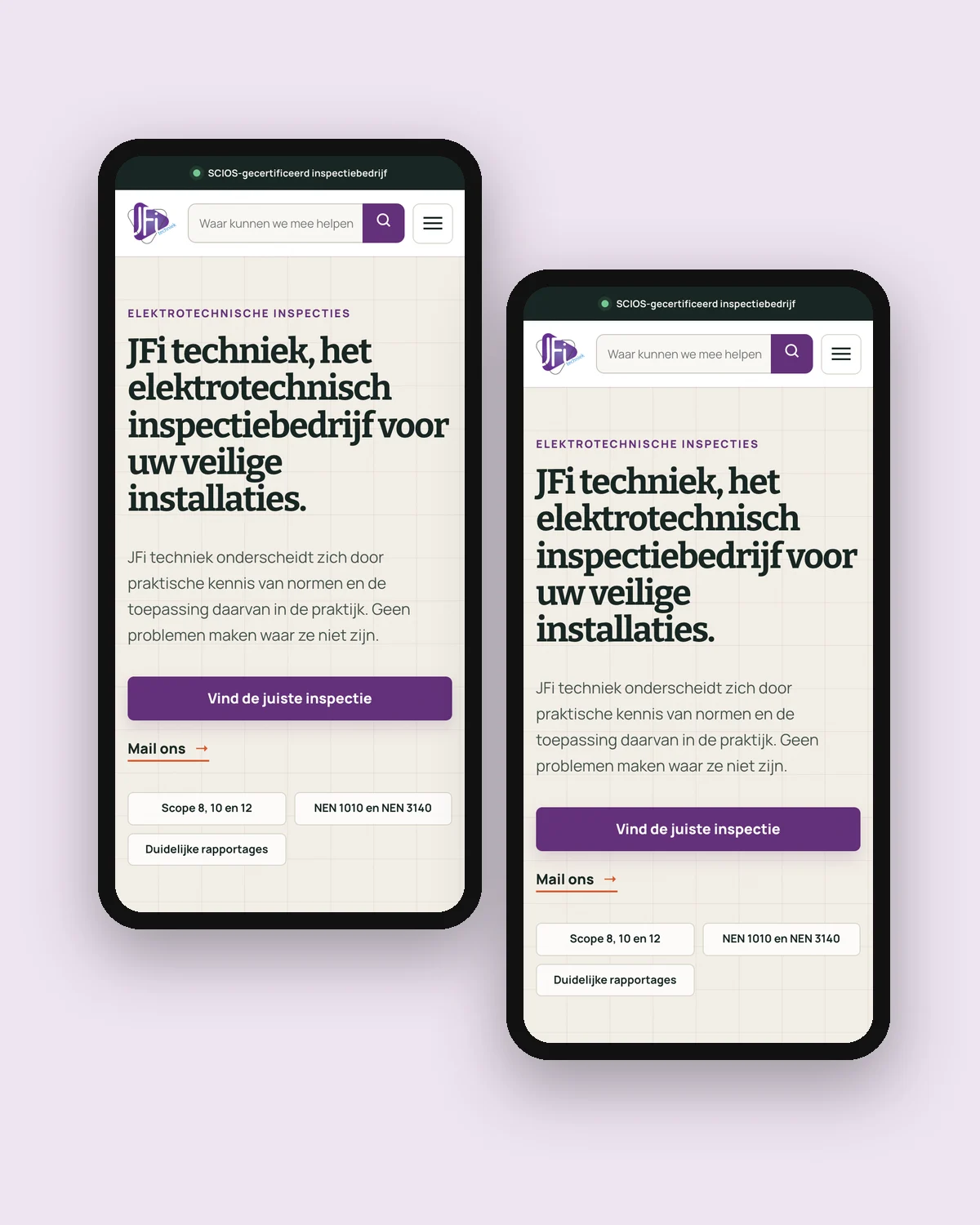 De JFi techniek-website op twee telefoons