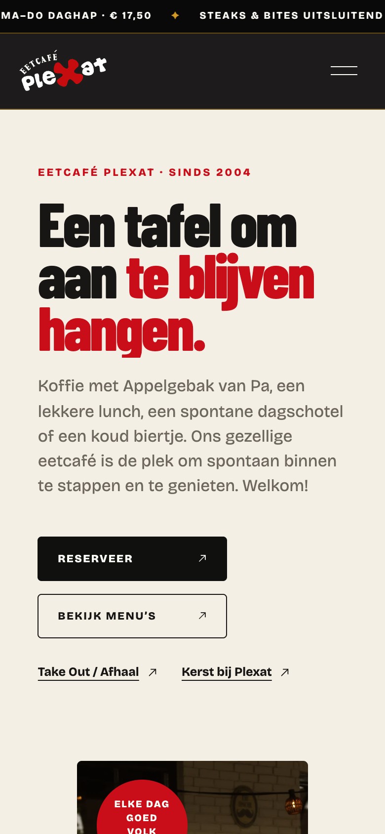 Homepage van Plexat op mobiel