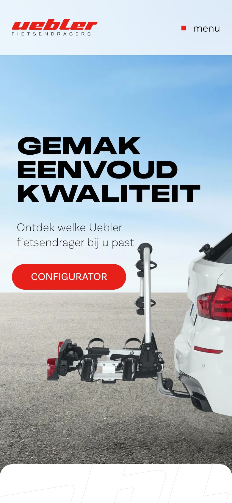 Uebler-website op mobiel: homepage